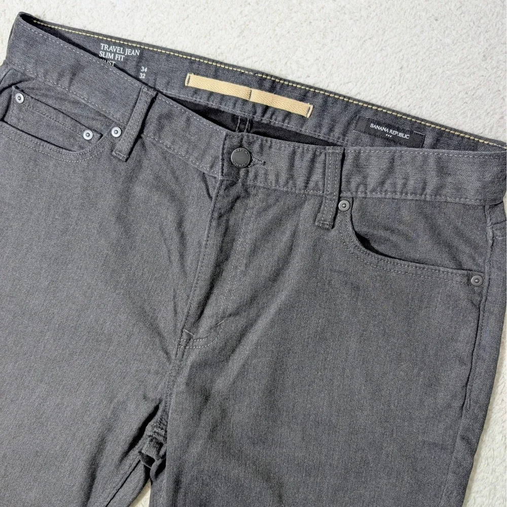NEW! Banana Republic Travel Jean Mens 34/32‎ Charcoal Stretch Slim Fit Washwell